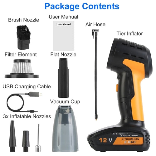 Drivaro 4 In 1 Cordless Car Vacuum and Tire Inflator with LED Light