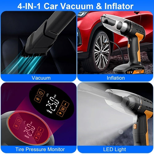 Drivaro 4 In 1 Cordless Car Vacuum and Tire Inflator with LED Light