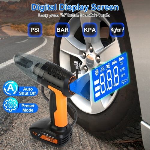 Drivaro 4 In 1 Cordless Car Vacuum and Tire Inflator with LED Light